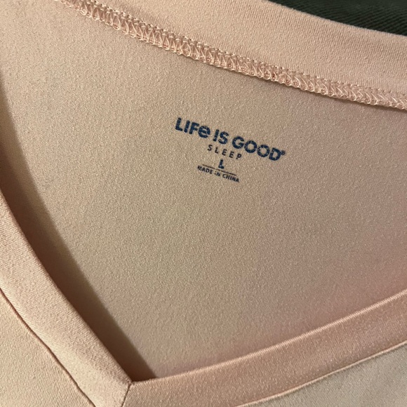 Life Is Good Pink V-Neck Short Sleeve Sleep Dress Heart Coffee Mug Design. Large - Picture 8 of 12